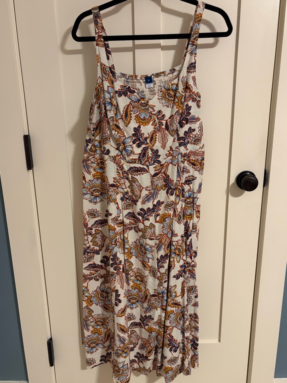 Old Navy Floral Midi Dress in White, Blue & Mustard